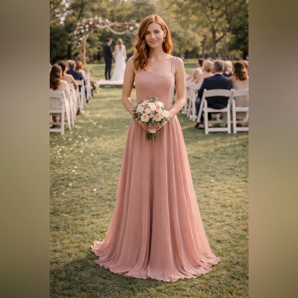 Jenny Yoo Blush Chiffon Bridesmaid Dress Size 14 A-Line Wedding Guest